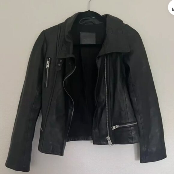 All Saints Bales Leather Biker Jacket, Size 2, Black. - Picture 9 of 11